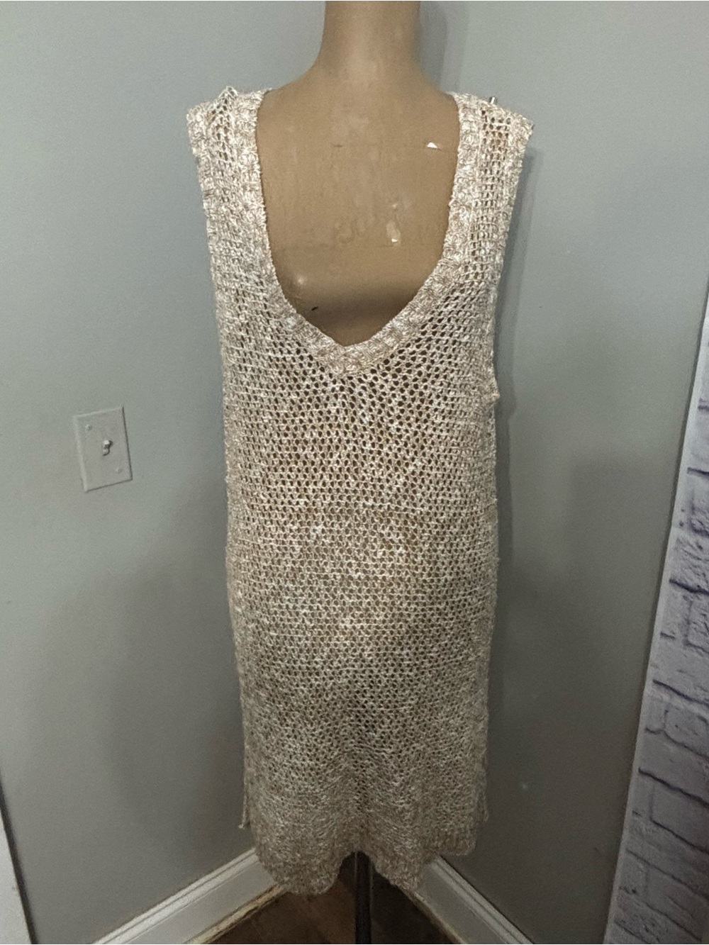 Hem & Thread Beige Open-Knit V-Back Swim Coverup